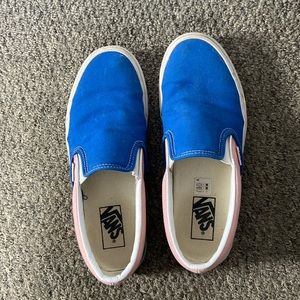 Multi-color Vans, blue/pink/green